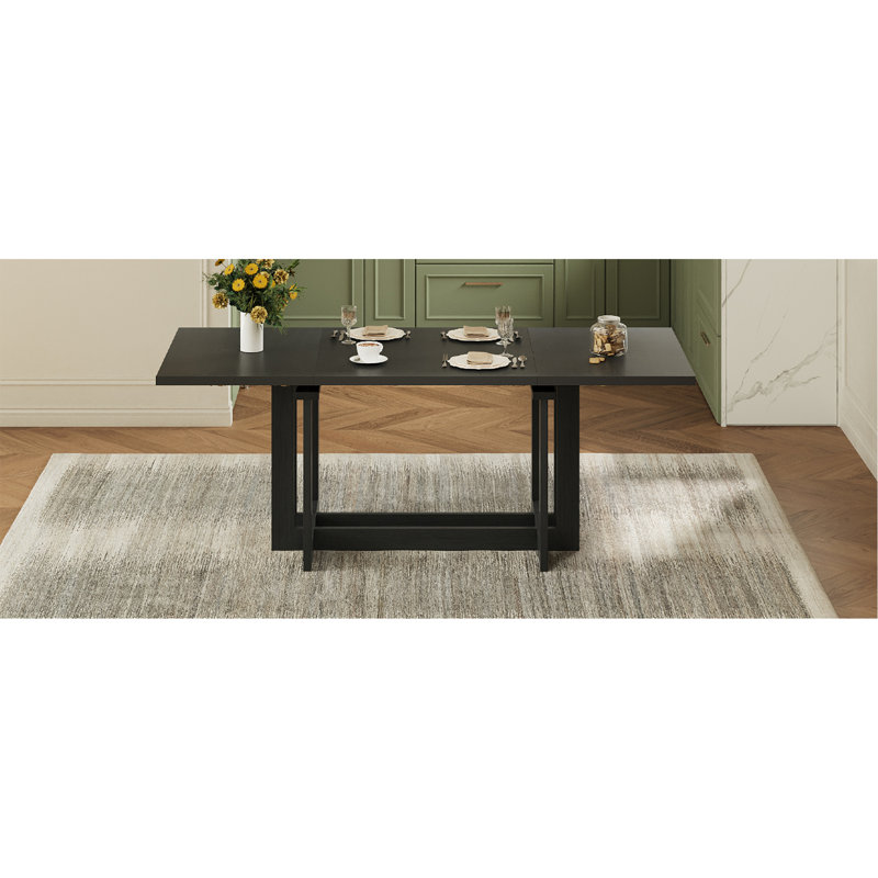 Rustic 82inch Extendable Dining Table, Trestle Kitchen Table with Two 12'' Removable Leaf, Grey