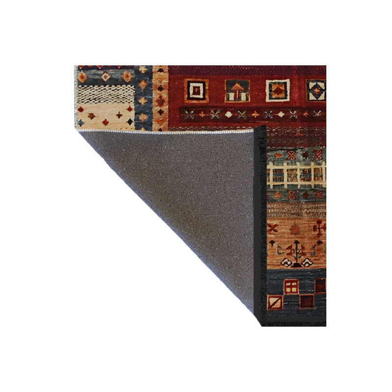 Tapis décoratif traditionnel multicolore à motifs foncés et multicolores lavable à la machine