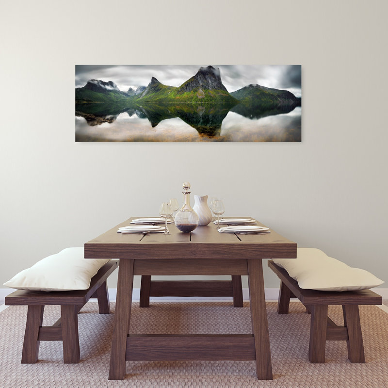 Dramatique montagne lac dramatique paisible paysage serein montagne, art mural, H 48 po x l 16 po