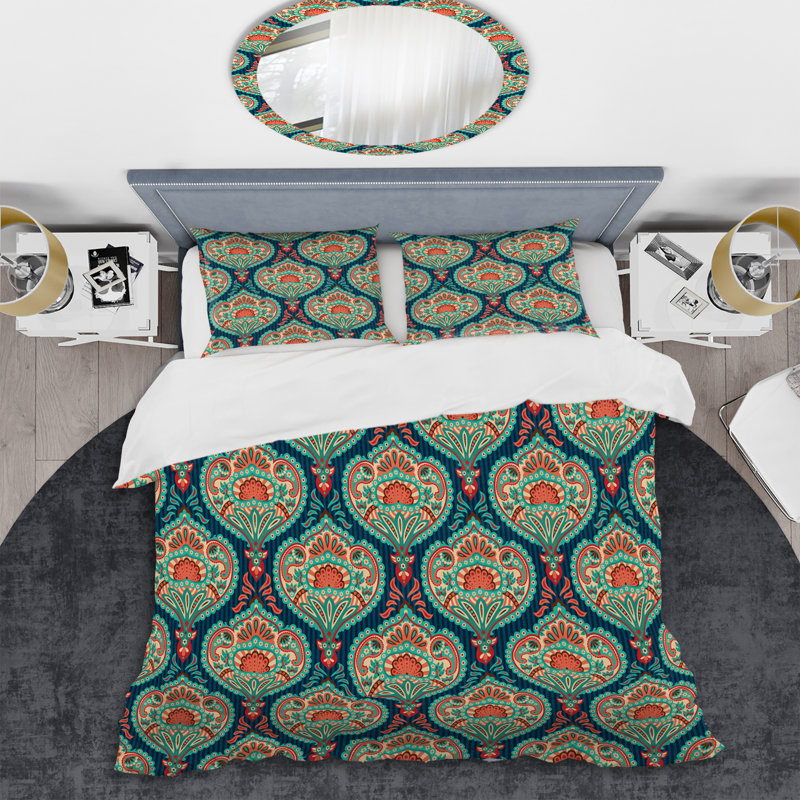 Cachemire vert floral - ensemble de housse de couette abstrait - microfibre de polyester