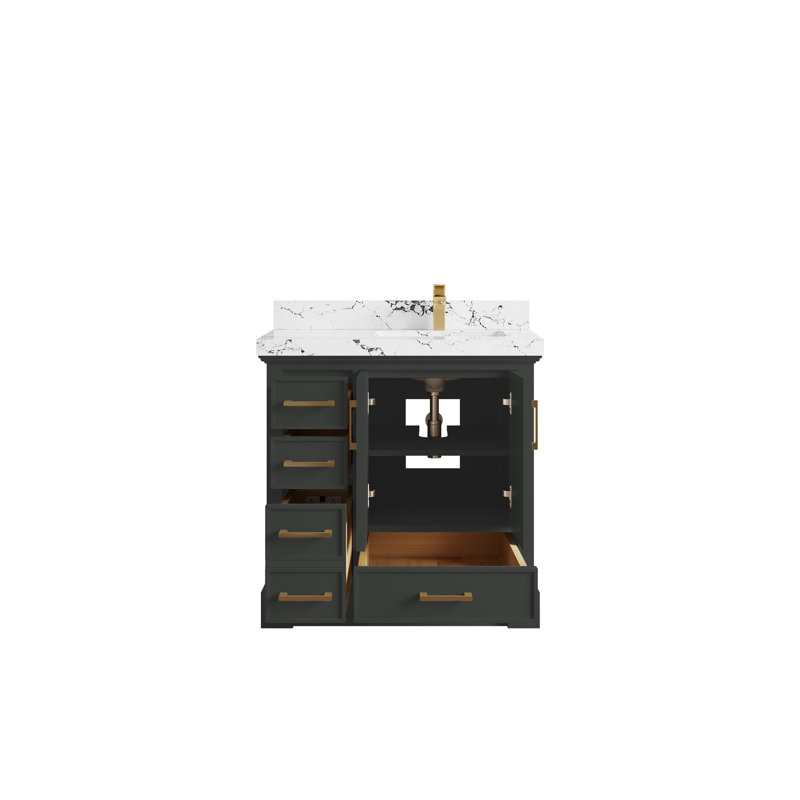 Meuble-lavabo simple 36 po avec comptoir en quartz Jimmi