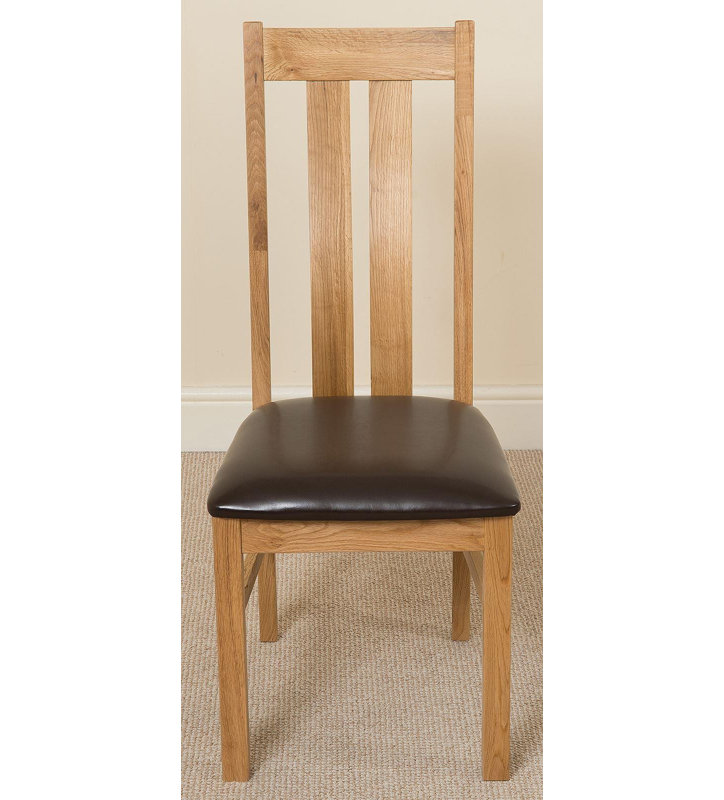 47cm H Upholstered Slat Back Side Chair in Brown, Light Oak