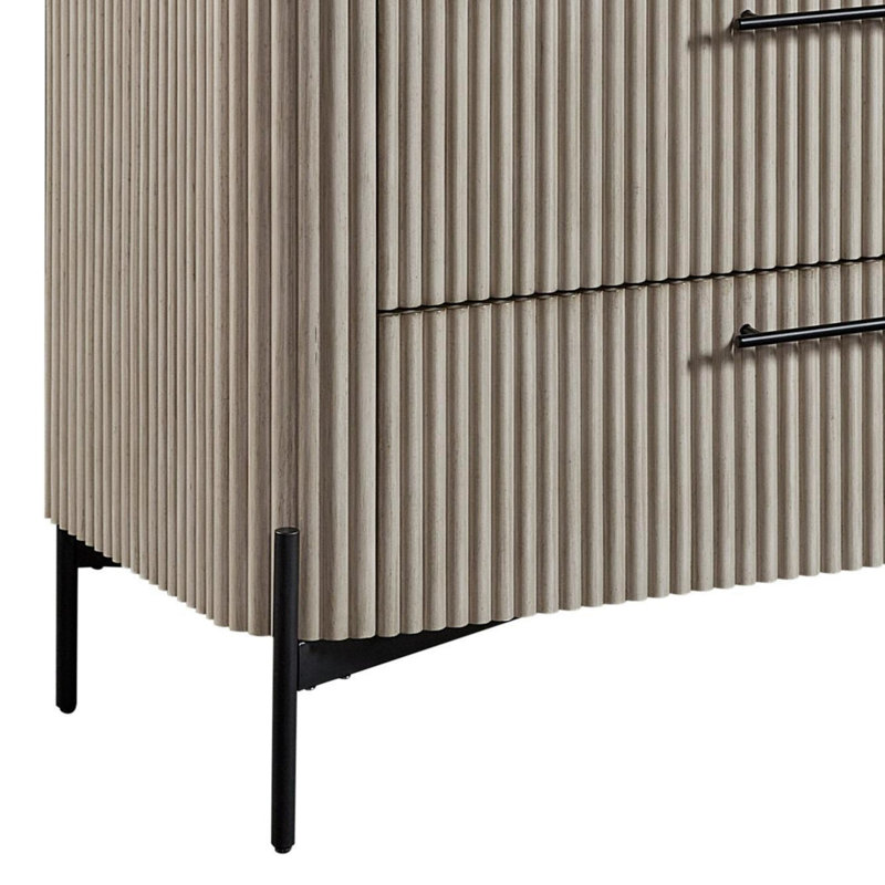 Taupe Reeded Front 4-Drawer Chest with Metal Base