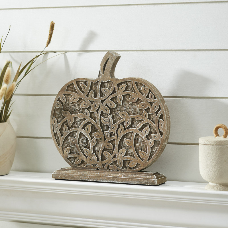 Récolte de vigne sculptée en bois naturel citrouille 12 x 11 x 2