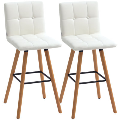 Ensemble de 2 tabourets de bar rembourrés avec pieds en bois, blanc