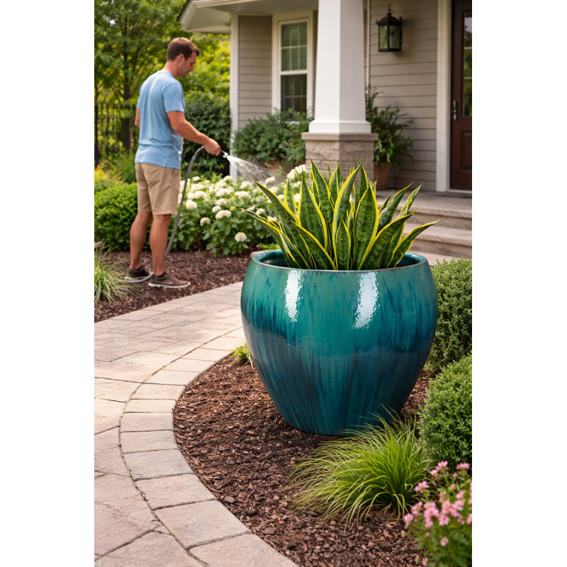 Pot à fleurs 30 po - Bleu Caraïbes, H 27 po x l 30 po x P 30 po