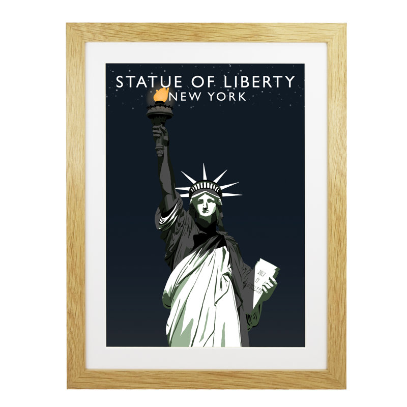 'Statue Of Liberty Night' by Richard O'Neil - Print, Oak Wood Frame, 43.5 cm H x 33.5 cm W x 2.2 cm D