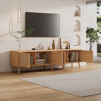 Modern TV Stand with Rattan Doors,Media Console Table for TVs up to 80 Inches