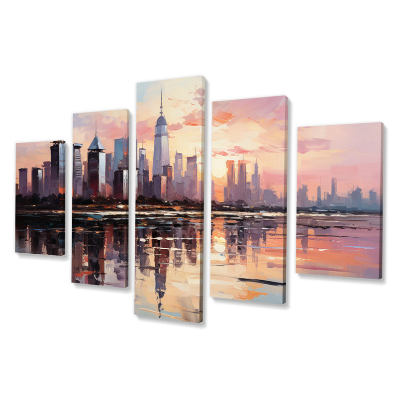 «Skyscrapers Giants Plastel III», reproduction d'art sur toile - 5 panneaux