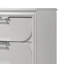 Commode haute Dima, 4 tiroirs avec poignées en acrylique, bois d'hévéa blanc