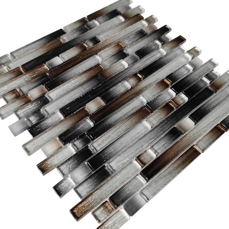 Kirshe Random Sized Glass Linear Mosaic Wall Tile, Silver