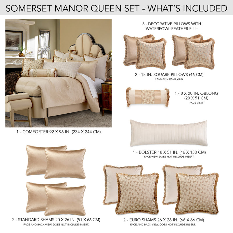 Somerset Polyester No Comforter, Queen Comforter + 4 Standard Shams+4 Throw Pillows