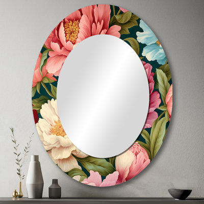 Miroir mural traditionnel rose avec pivoine rose