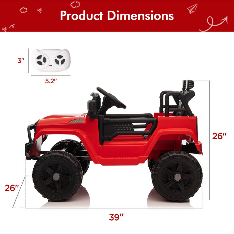 Red 12V Kids Ride-On Truck with Remote Control and Music