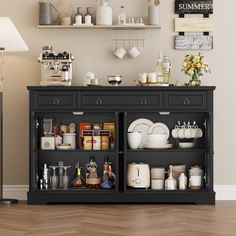 Buffet de 54 po Shondolyn avec tiroirs, armoires de rangement crédence (tablette réglable), Black