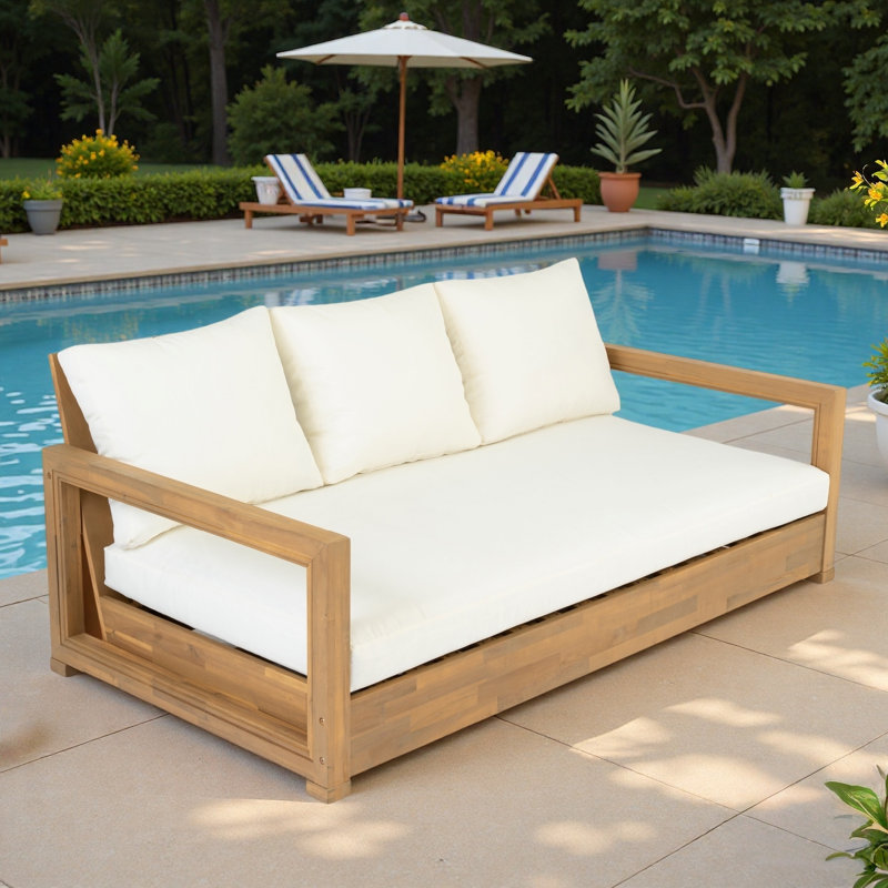 Patio 3-seater Sofa With Thicker Cushion, Soft Pillows, Adjustable Foot Pads And Removable Cushion Covers