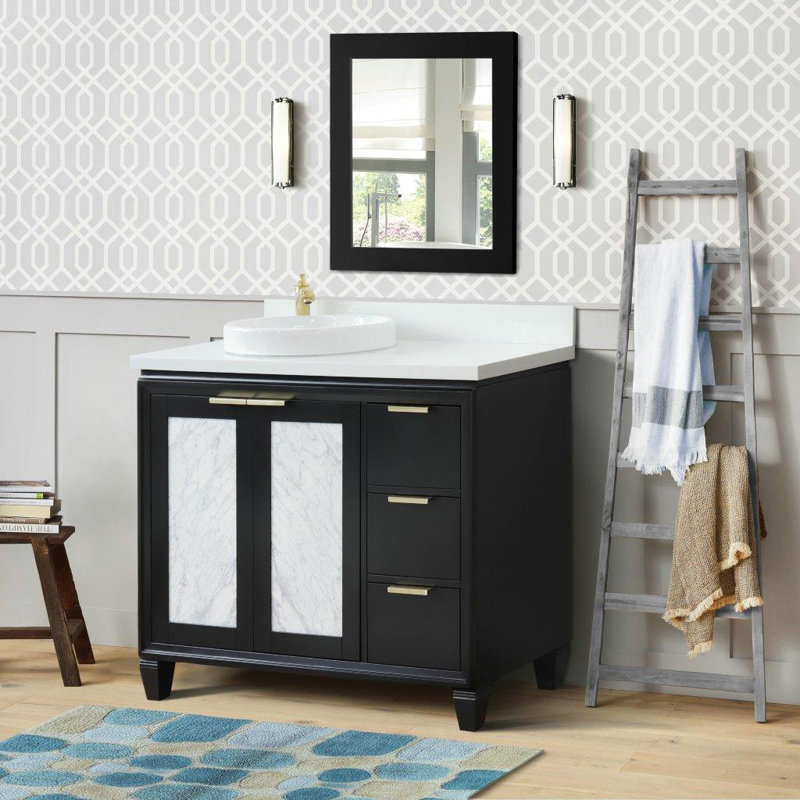 Ensemble de meuble-lavabo simple 43 po avec miroir Schreck, Noir