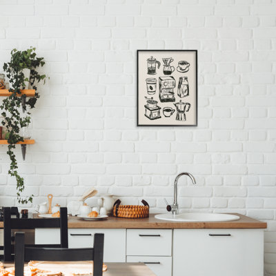 Coffee Icons Various Brews Framed Giclee, design by JJ Design House LLC