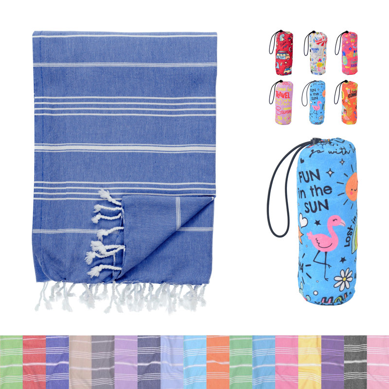 Blue Oversized Turkish Cotton Beach Towel, Blue