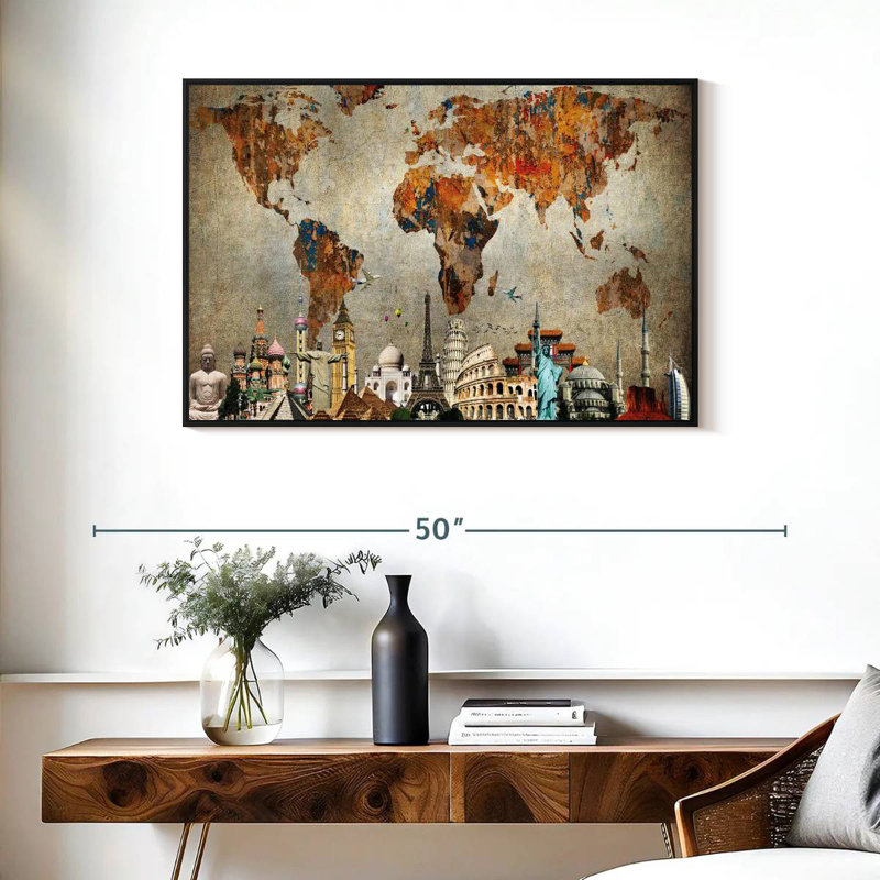 Aliaz Rusty World Map, 25" H x 37" W