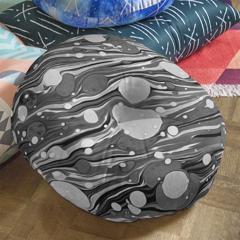 Coussin de plancher tourbillons, 26 po x 26 po, Noir / blanc
