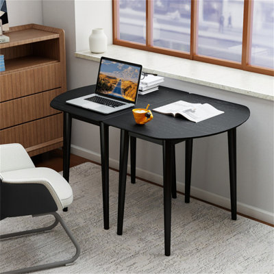 Table de salle à manger extensible - 45 po de diamètre x H 34 po - Bois aggloméré et bois d'hévéa - 2 pièces - Ensemble de table de salle à manger - Noir - Convertible en ovale