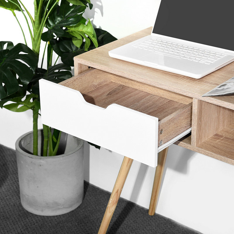 Bureau d'ordinateur avec tiroir, Chêne / blanc