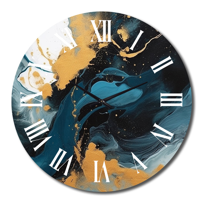 Horloge murale bleu foncé et doré, Grand