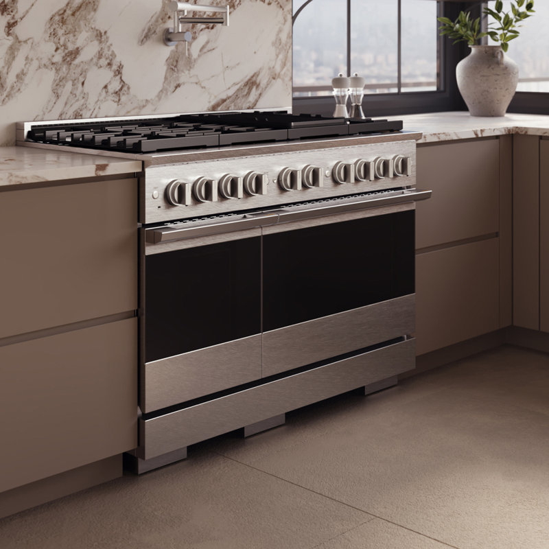 ZLINE Autograph 48 in. Marino Dual Fuel Range with 8 Burner DuoPro Cooktop and Black Accents, Satin Stainless Steel