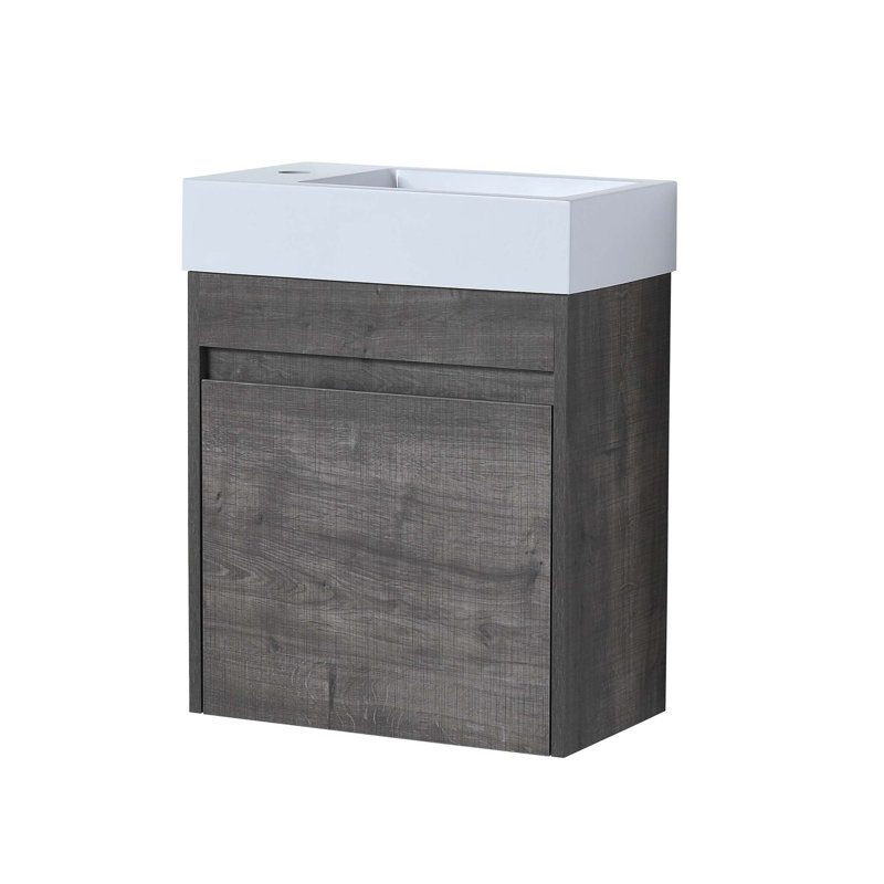 Katrese 10.23 " W Free Standing Wall Mounted 1 Single Vanity Bathroom Vanity With Ceramic Top, Plaid Gray Oak