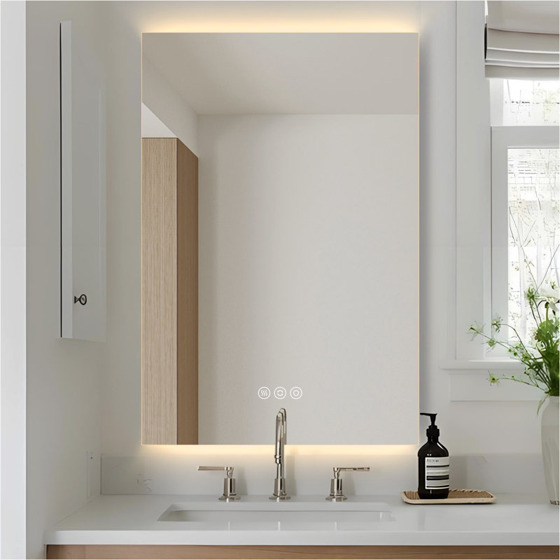 Frameless Backlit LED Bathroom Vanity Mirror, Horizontal/Vertical, 36" x 24"