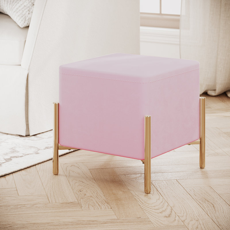 Barnum 16" Wide Square Footstool Ottoman, Pink
