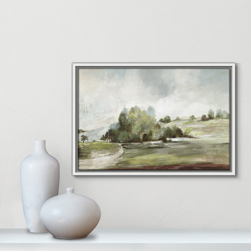 «Green Country Road» par Allison Pearce - reproduction encadrée sur toile, H 13,5 po x l 19,5 po, Blanc