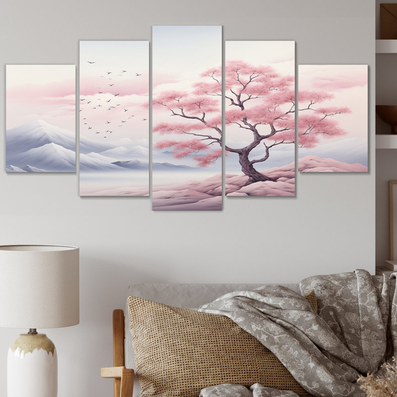 Minimalisme rose arbre solitude I - ensemble de décoration murale arbres paysage