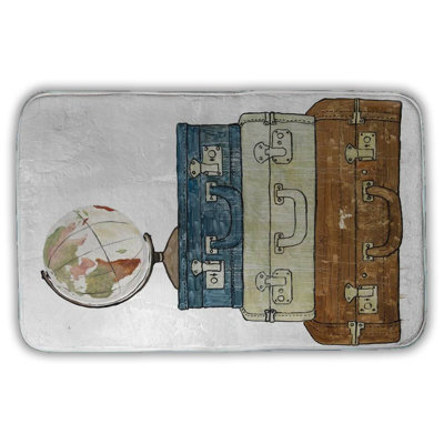 Go around the world Bath Mat with Non-Slip Backing - Quick Dry Memory Foam Bathroom Rug - Absorbent - Modern Plush Spa-Style - Machine Washable