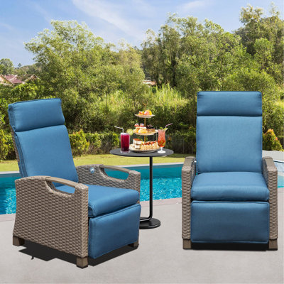 Chaise de patio inclinable - Coussin confortable, bleu marine, chaise ajustable avec table d'appoint, bleu
