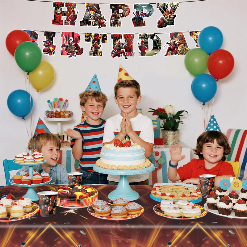 Deadpool Party Tableware,114Pcs Basketball Birthday Tableware Set