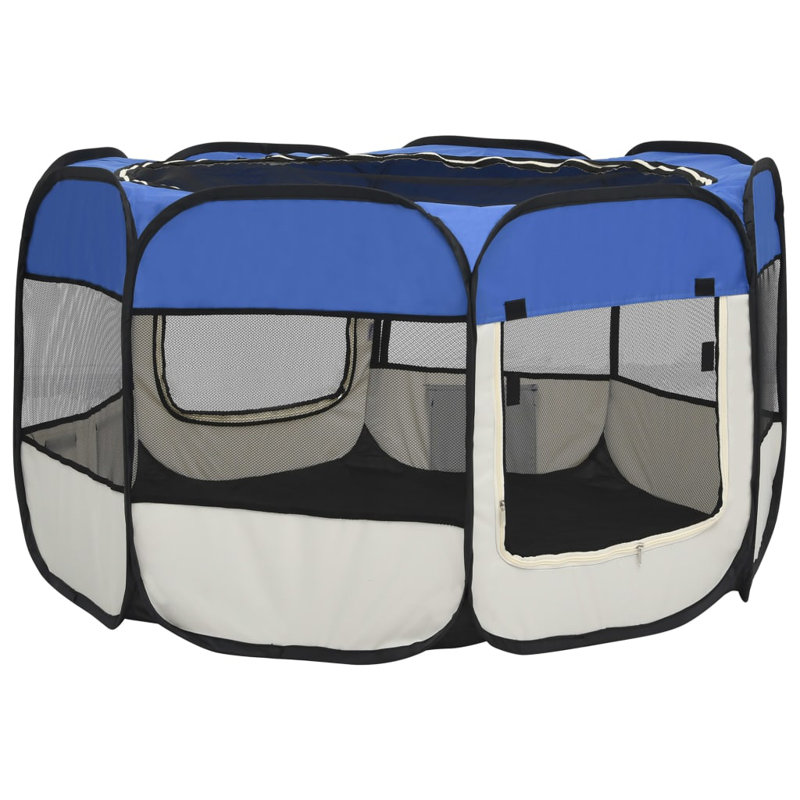 Enclos d'exercice en tissu, H 22,8 po x l 43,3 po x P 43,3 po, Bleu/crème