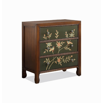 Retro Traditional Style Solid Wood Bedside Table Drawer With Hand-Painted Floral Patterns Suitable For Bedrooms And Living Rooms