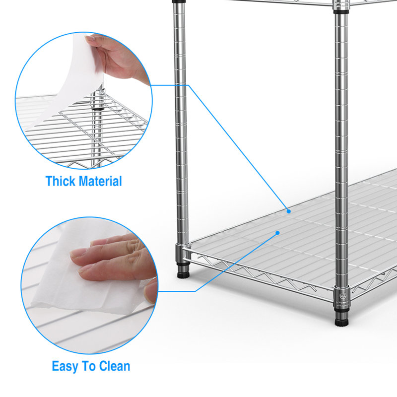 48" H X 48" W X 18" D Height Adjustable Storage 3-tier Wire Shelving Unit, Chrome