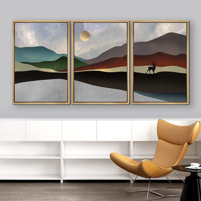 «Abstract Landscape Mountain Range Waves», peinture sur toile flottante 3 pièces