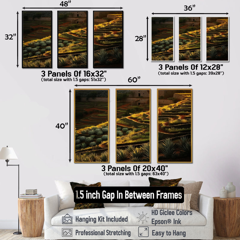 «Succulent Sunset Field In Texas I», ensemble de reproductions d'art mural, Cadre flottant doré, H 32 po x l 48 po x P 1 po