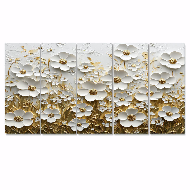 Beaumont - Art mural fleurs sauvages - Art mural traditionnel sur toile 5 pièces, H 32 po x l 80 po