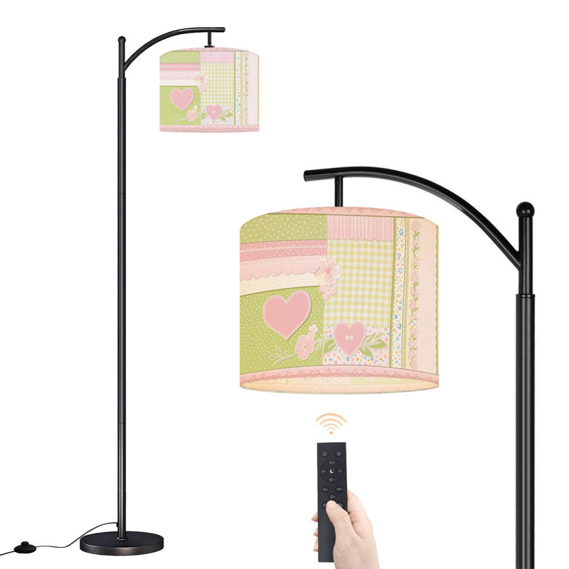 Arc Floor Lamp Pink Green Floral Heart Soft Pastel Colors Floor Lamps with Remote LED Lights Adjustable Lamp Shades Tall Standing Lamps for Reading Office Living Room