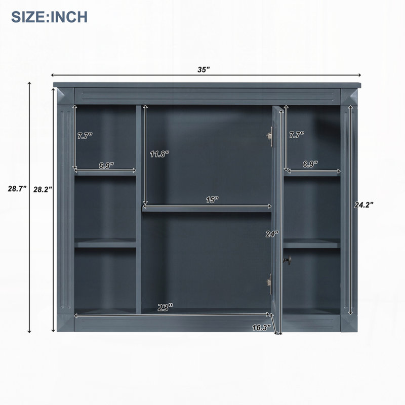 Armoire murale de salle de bain 35 "x 28", miroir mural moderne avec miroir, Bleu