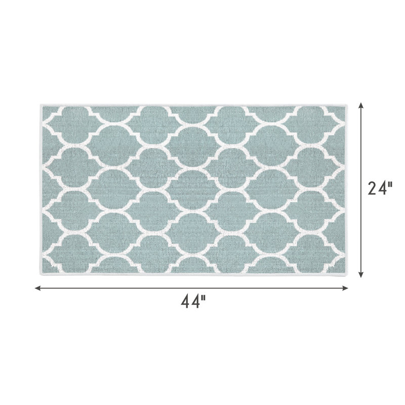 Tapis bleu sarcelle / blanc en coton Beyla, Rectangle 2 pi x 4 pi