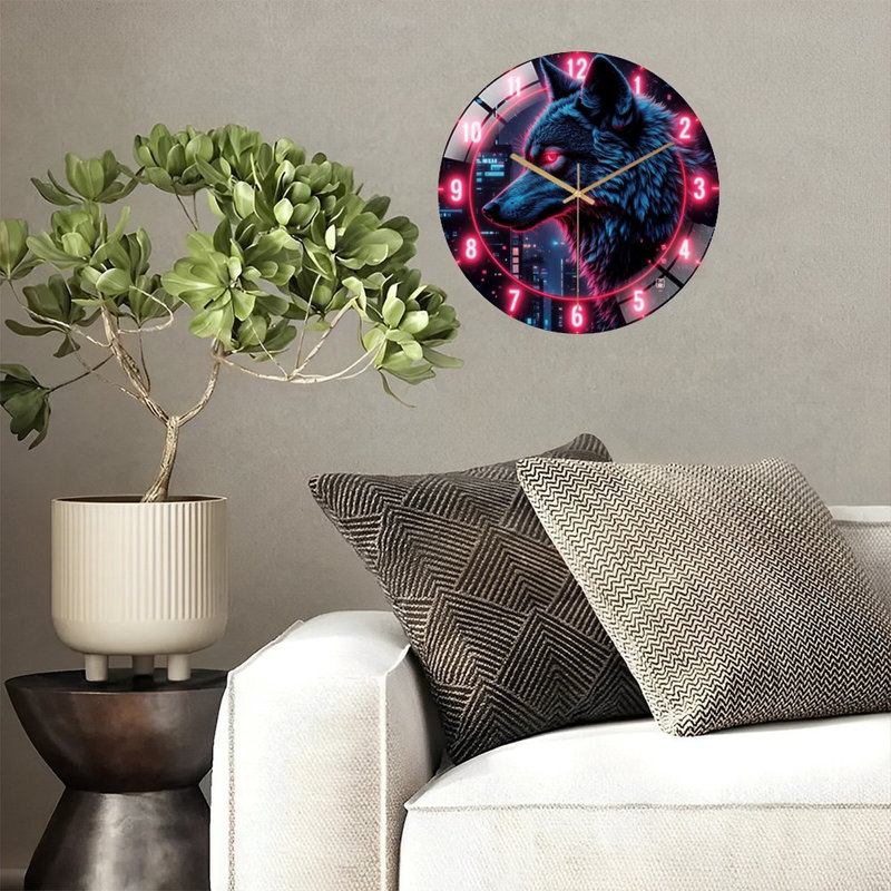 Horloge murale 12 po Neon Wolf