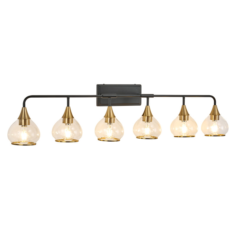 6 Light Bathroom Vanity Light Wall Mounted Above Mirror with Clear Glass Globe Shades Modern Metal Fixture, 6 Lights