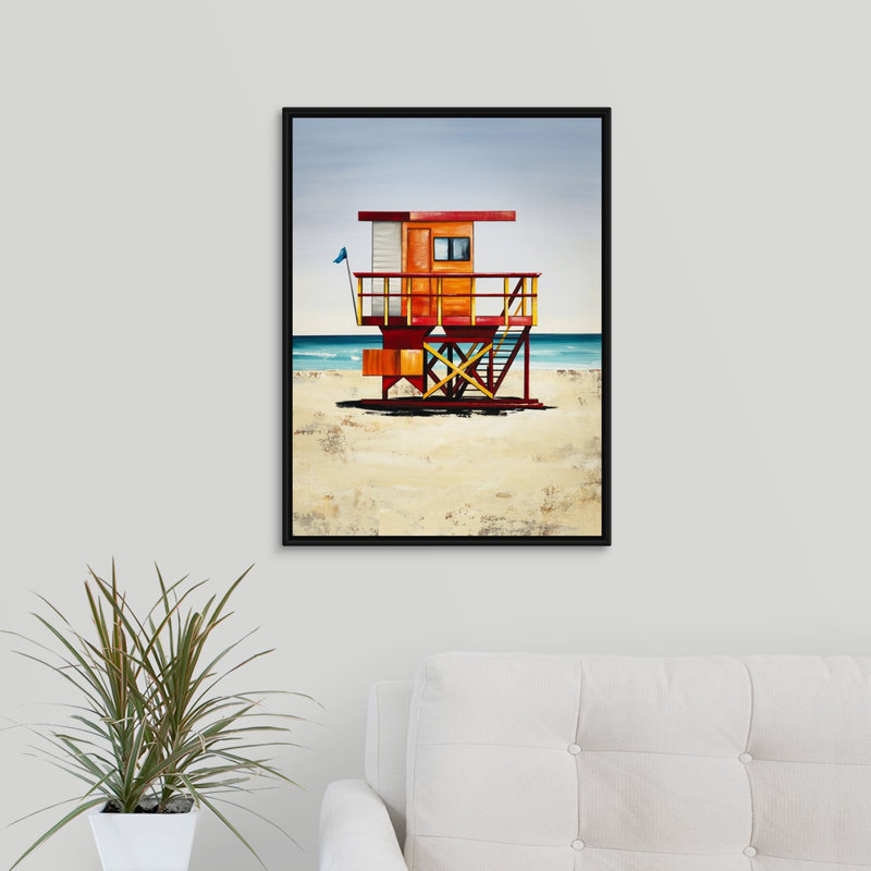 « lifeguards on duty iii », peinture sur toile, H 25,7 po x l 19,7 po x p 1,75 po, Cadre flottant noir