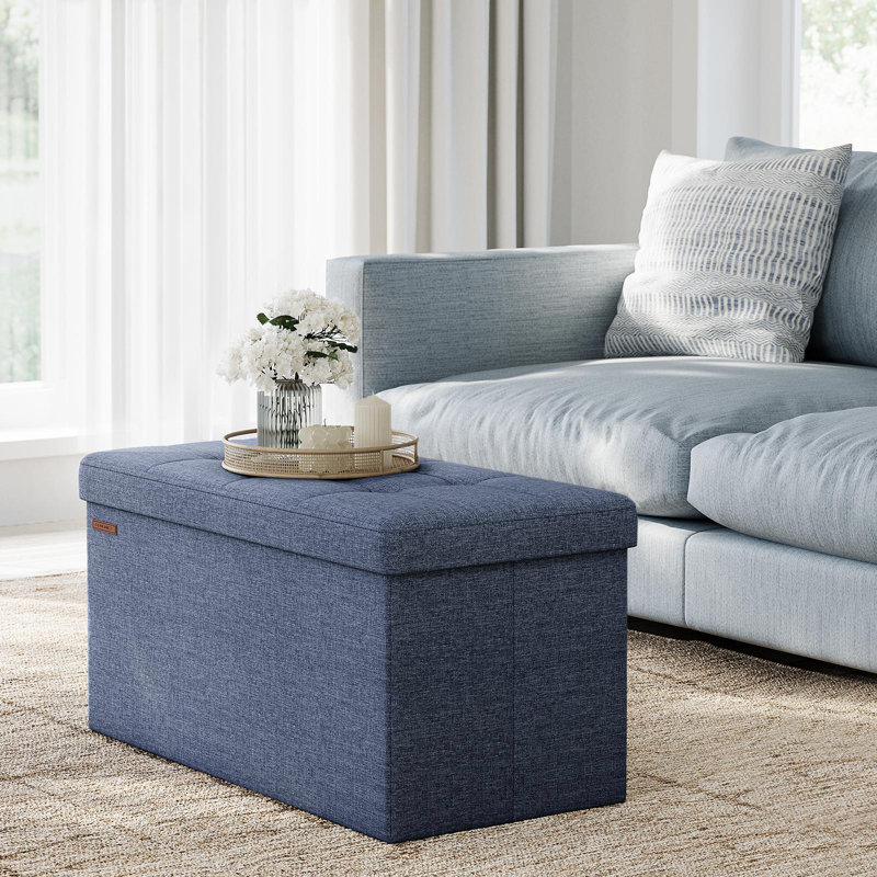 Banc de rangement avec repose-pieds pliant, Bleu, Tissu Oxford